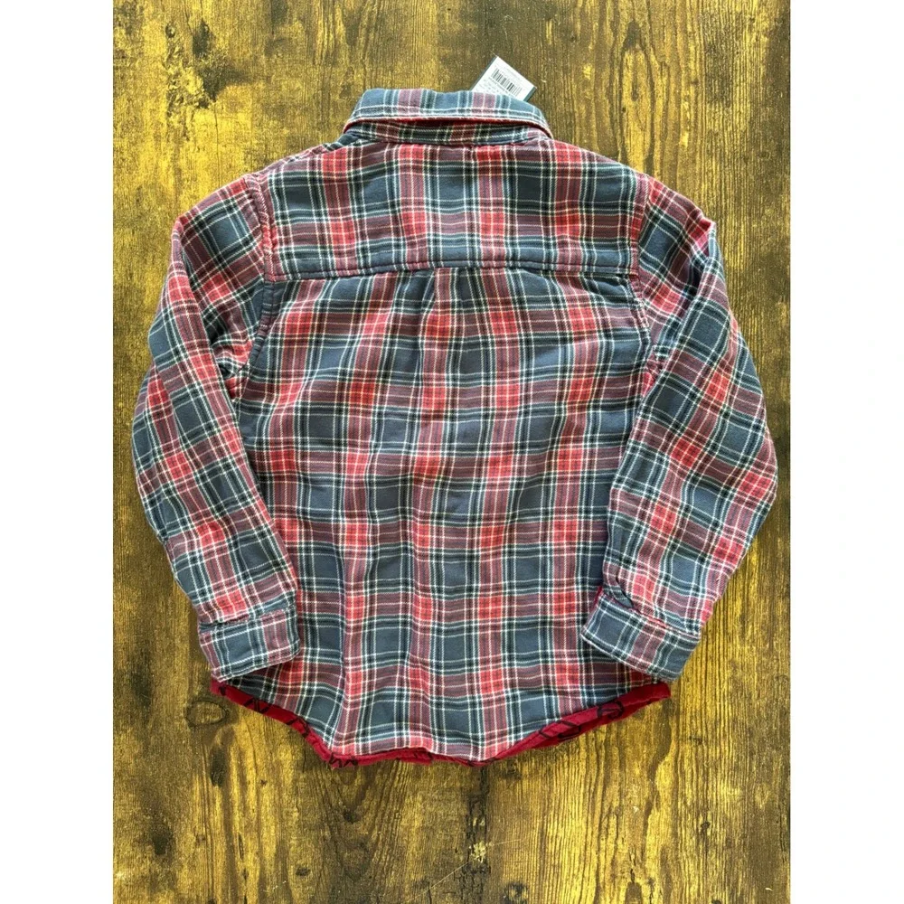 Genuine Kids OshKosh Boys Reversible Flannel Shirt Red Plaid Crown 5T NWT